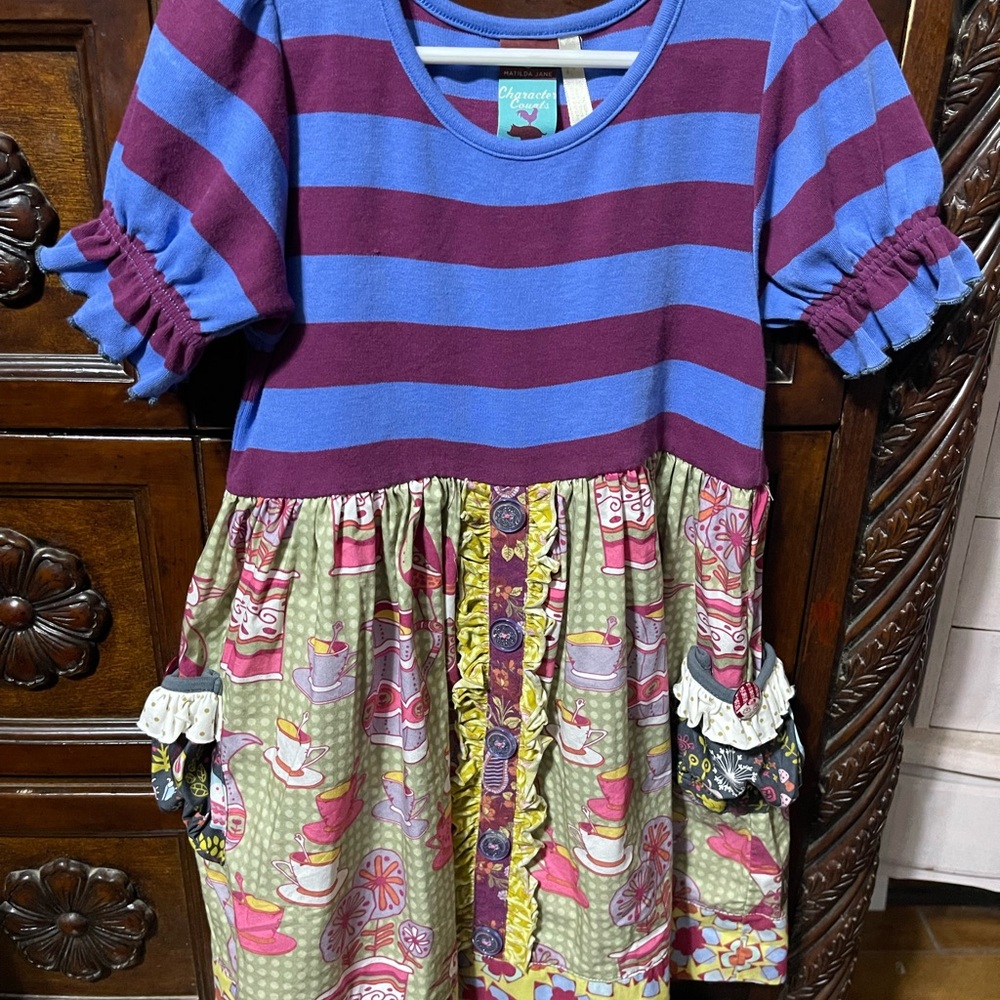 Matilda Jane Casual Blue and Purple Ruffled Dress